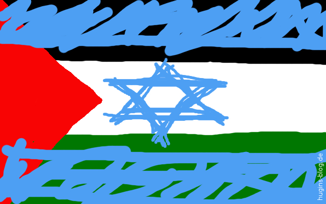 Illustration to a blog article 'Peace for Israel' - Flag of Palestine overbrushed with the flag of Israel.