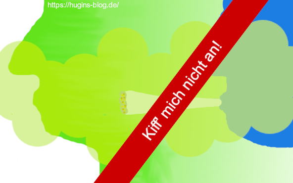 Illustration zu einem Blog-Artikel 'Memorandum Cannabis'; Ein Kiffer kifft und ein Nichtraucher muss passiv mitrauchen. Der rauchende Joint ist rot durchgestrichen. | Hugins-Blog.de
